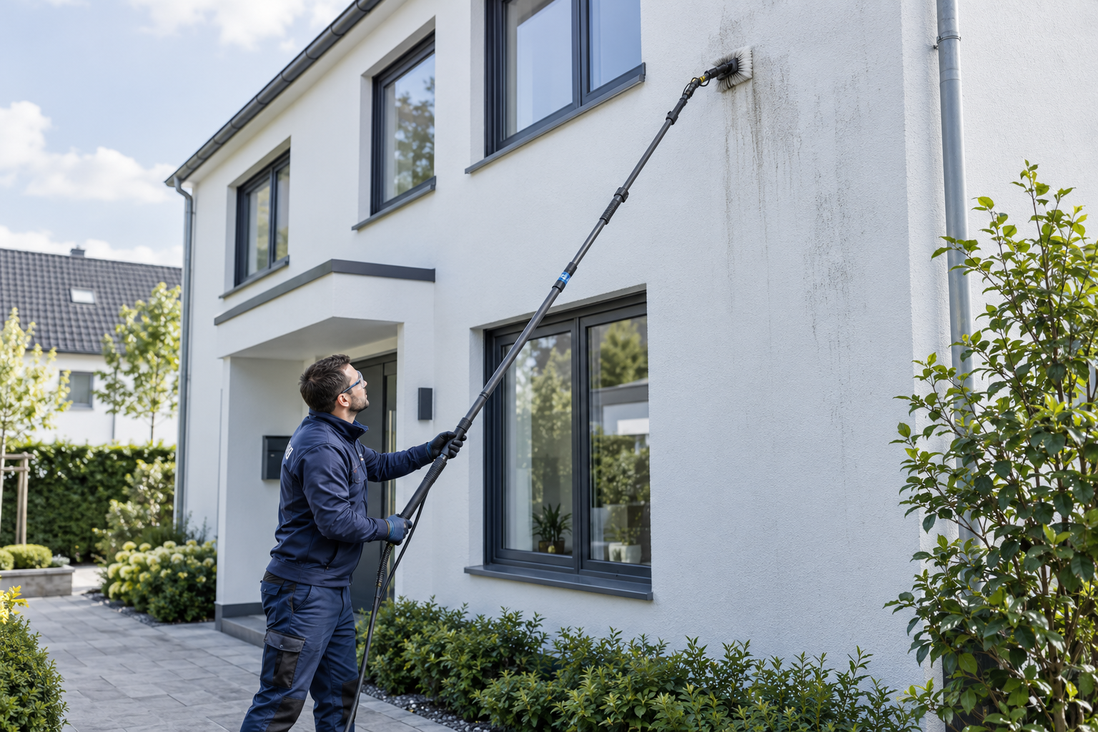 Fassadenreinigung an einer Immobilie